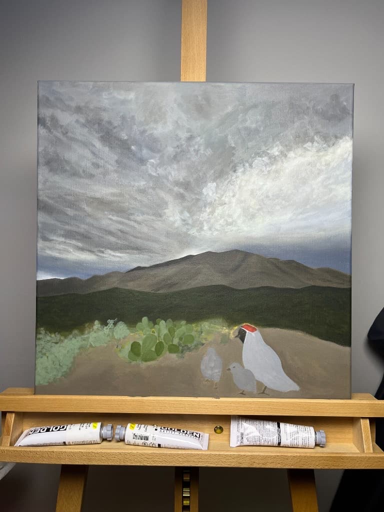 Landscape painting on easel in the studio
